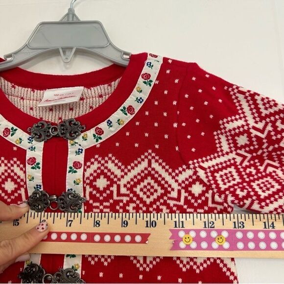 Hanna Andersson Long Sleeve Snowflake Red White Knit Cotton Dress US 4 - Picture 6 of 9